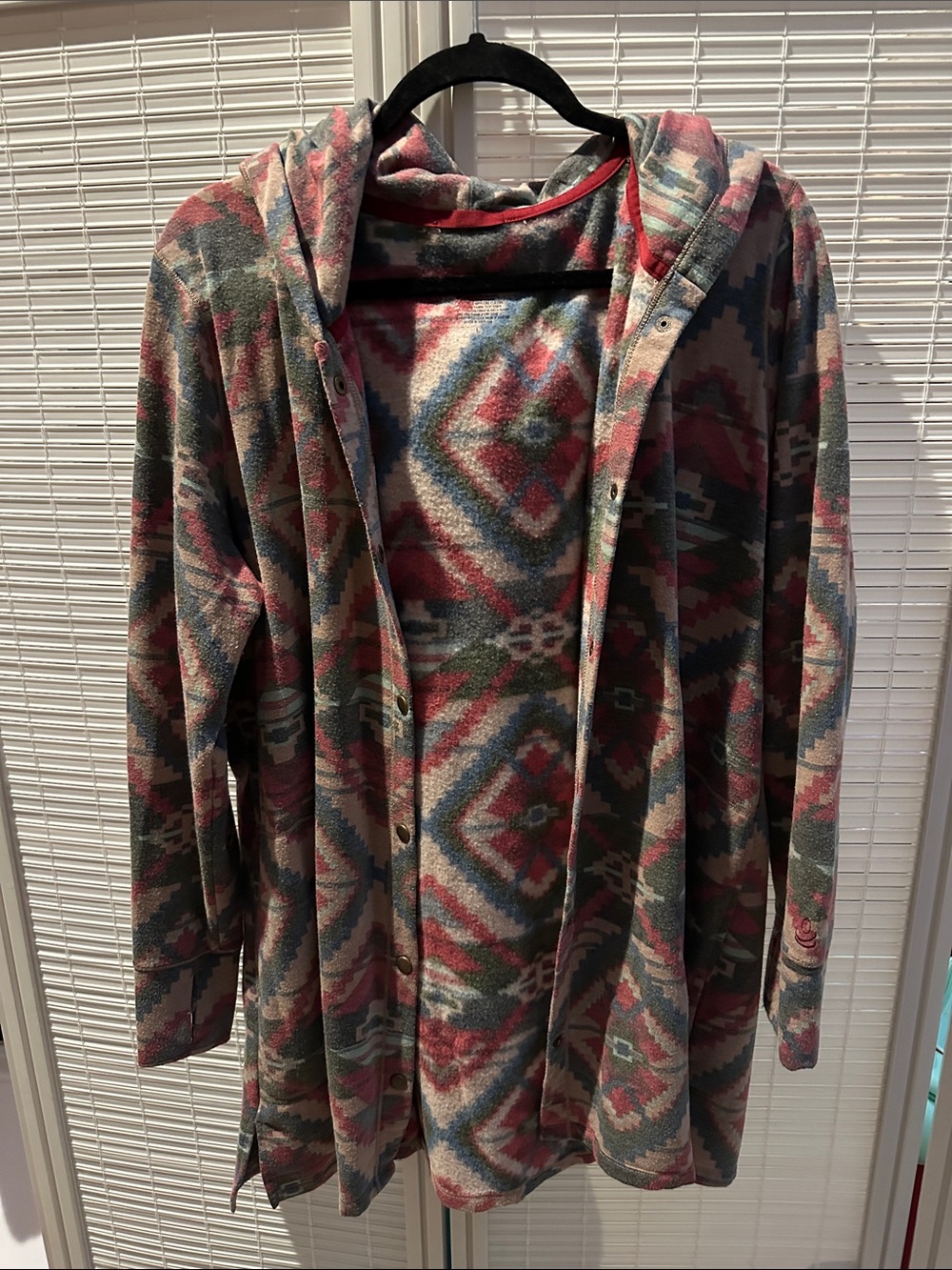 Cuddl Duds Hooded Aztec-Print Cardigan Jacket - Red, Blue, Green